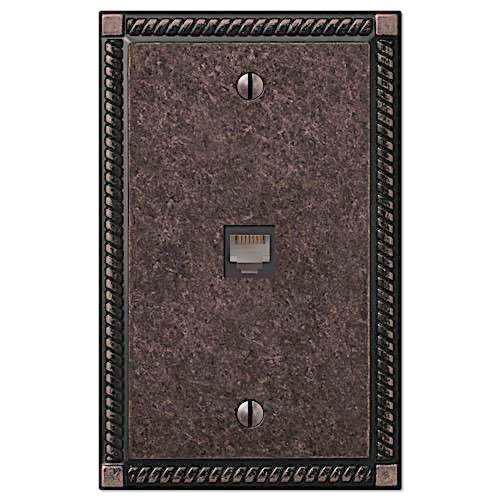 Georgian Tumbled Aged Bronze 1 Phone Jack with Hardware - Wallplatesonline.com