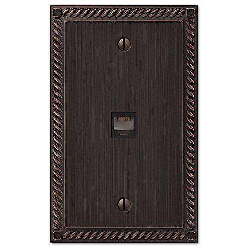 Georgian Aged Bronze 1 Phone Jack with Hardware - Wallplatesonline.com