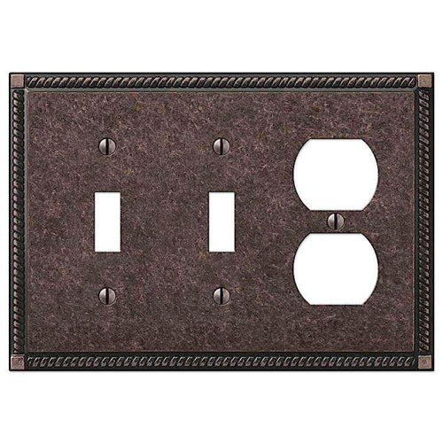 Georgian Tumbled Aged Bronze 2 Toggle / Duplex Outlet - Wallplatesonline.com