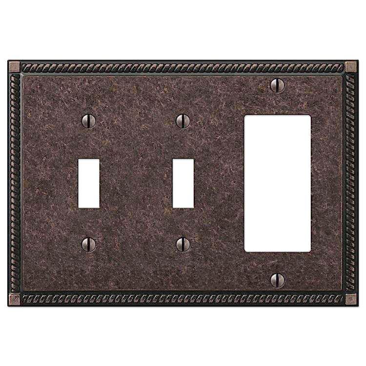 Georgian Tumbled Aged Bronze 2 Toggle / 1 Rocker (GFI) - Wallplatesonline.com