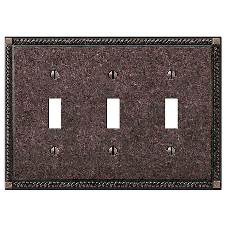 Georgian Tumbled Aged Bronze Triple Toggle - Wallplatesonline.com
