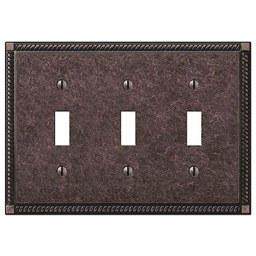Georgian Tumbled Aged Bronze Triple Toggle - Wallplatesonline.com
