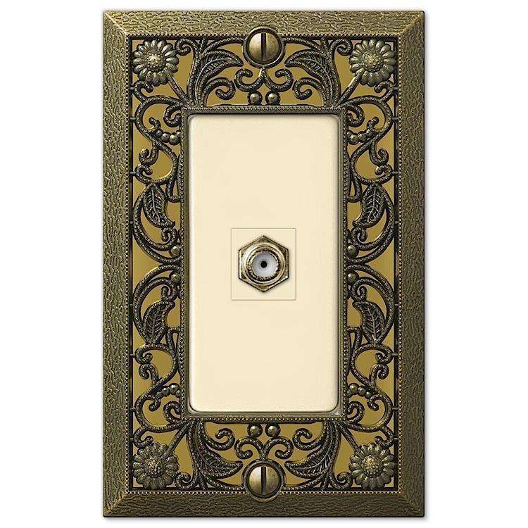 Filigree Antique Brass 1 Cable TV with Hardware