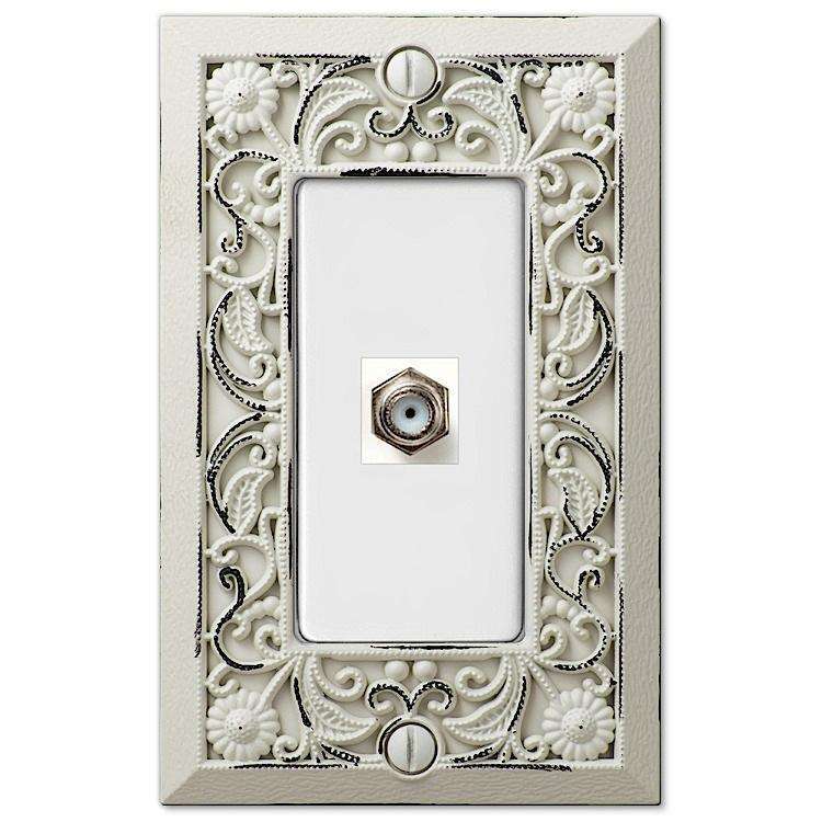 Filigree White 1 Cable TV with Hardware - Wallplatesonline.com