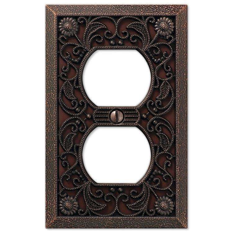Filigree Aged Bronze 1 Duplex Outlet - Wallplatesonline.com