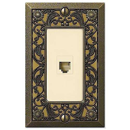 Filigree Antique Brass 1 Phone Jack with Hardware - Wallplatesonline.com