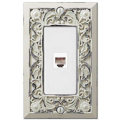 Filigree Antique White 1 Phone Jack with Hardware