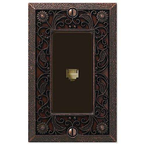 Filigree Aged Bronze 1 Phone Jack with Hardware - Wallplatesonline.com