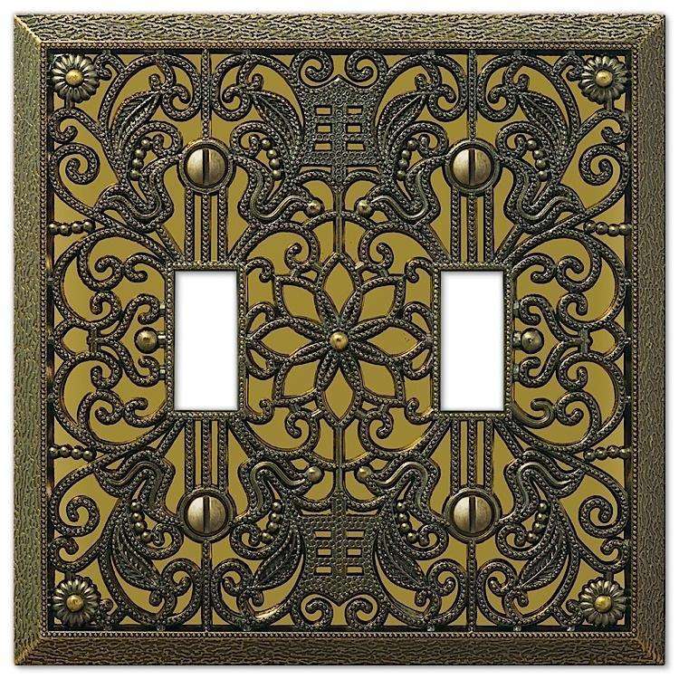 Filigree Antique Brass Double Toggle - Wallplatesonline.com