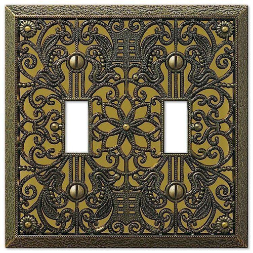 Filigree Antique Brass Double Toggle - Wallplatesonline.com