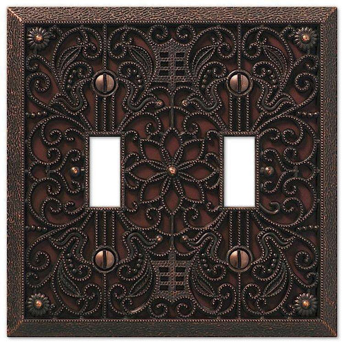 Filigree Aged Bronze Double Toggle - Wallplatesonline.com