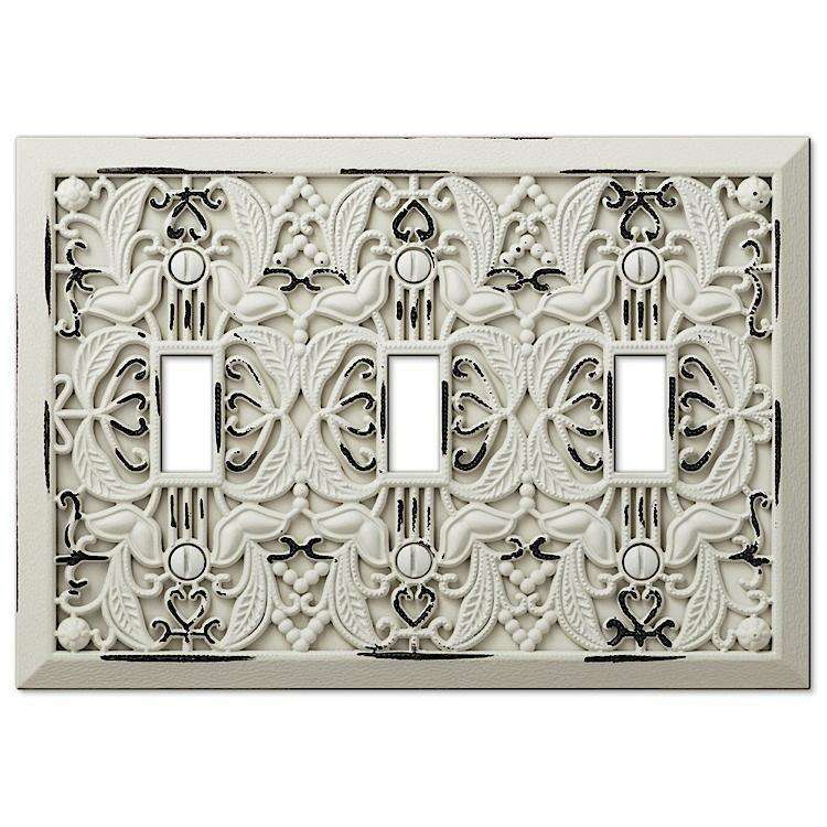 Filigree White Triple Toggle - Wallplatesonline.com