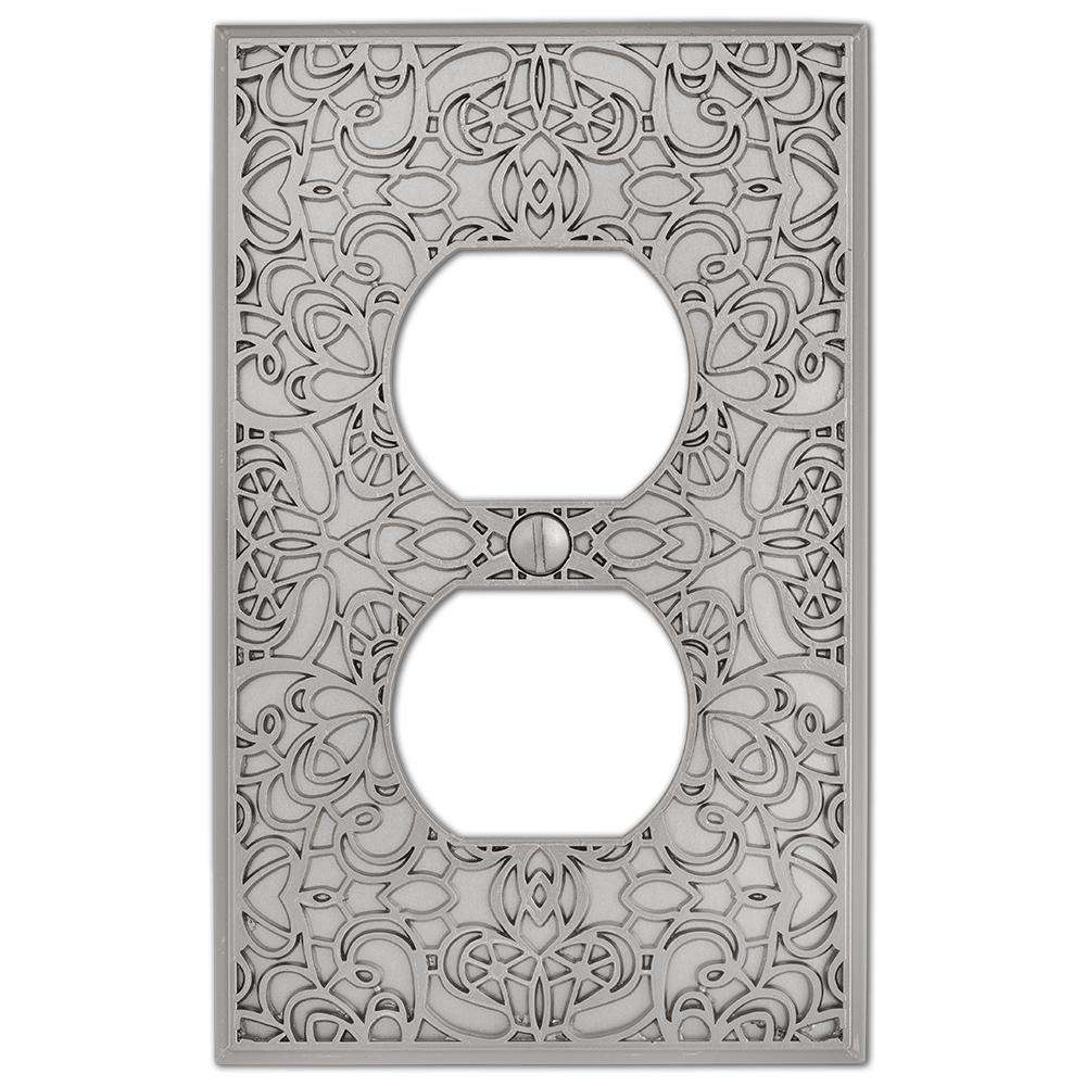 Momfort Satin Nickel Cast 1 Duplex Outlet Wallplate:Wallplatesonline.com