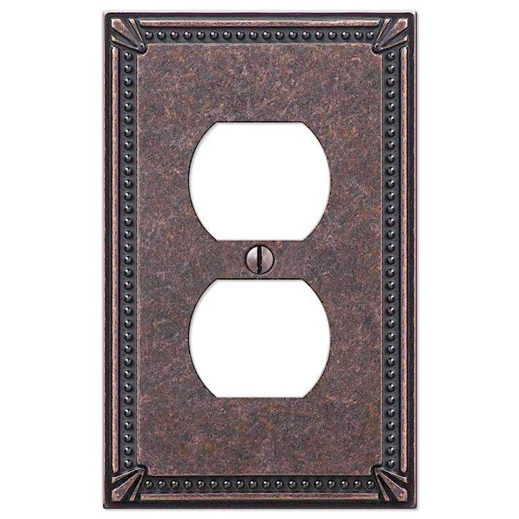 Imperial Bead Tumbled Aged Bronze 1 Duplex Outlet - Wallplatesonline.com