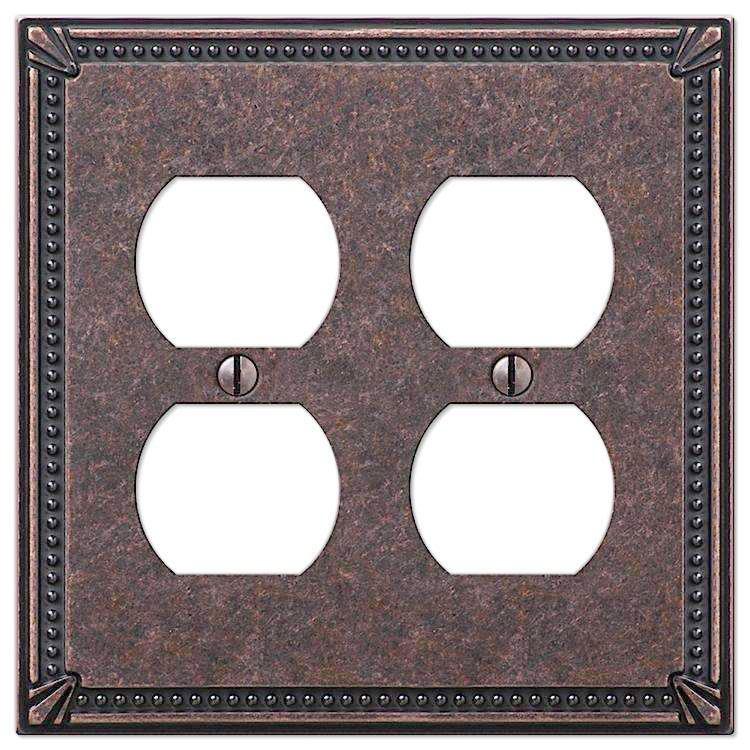 Imperial Bead Tumbled Aged Bronze 2 Duplex Outlet - Wallplatesonline.com