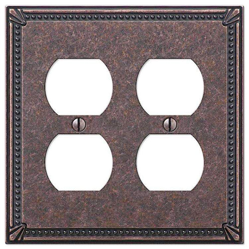 Imperial Bead Tumbled Aged Bronze 2 Duplex Outlet - Wallplatesonline.com