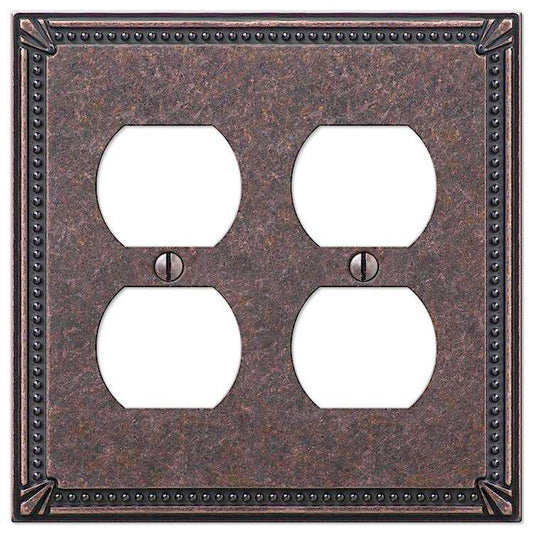Imperial Bead Tumbled Aged Bronze 2 Duplex Outlet - Wallplatesonline.com