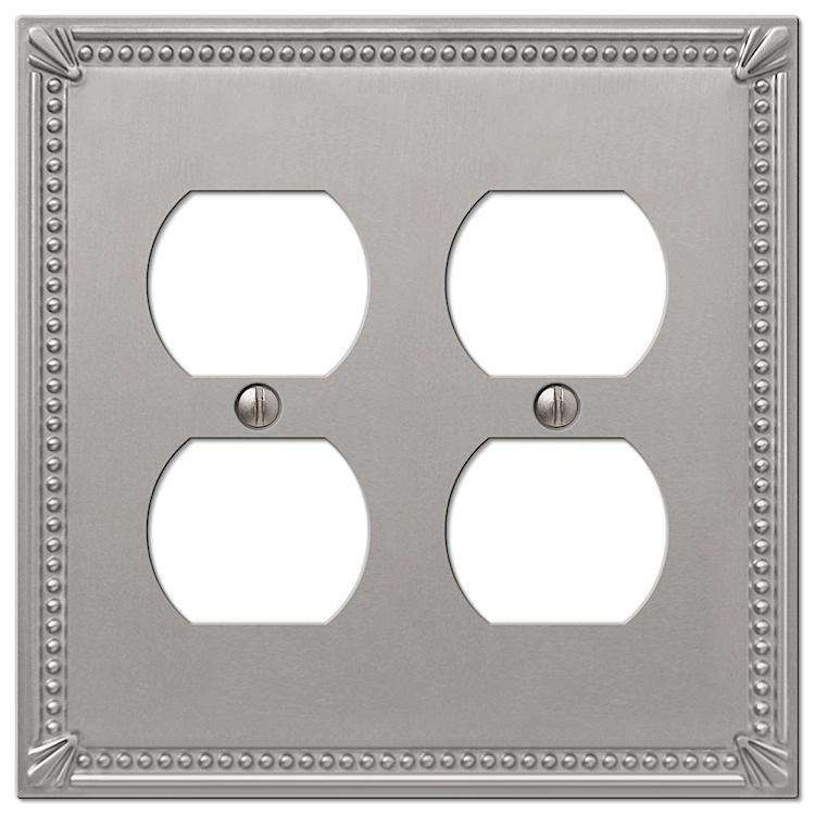 Imperial Bead Brushed Nickel 2 Duplex Outlet - Wallplatesonline.com