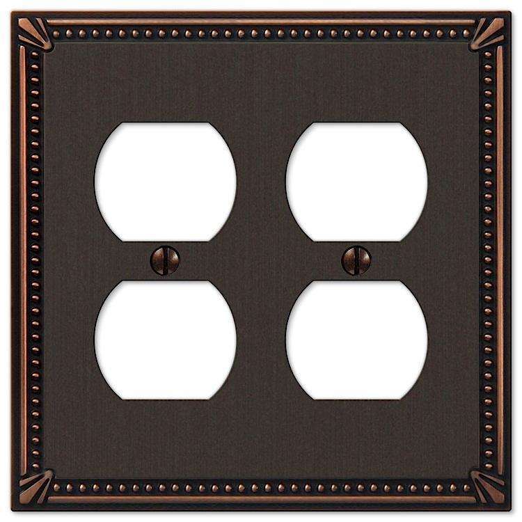 Imperial Bead Aged Bronze 2 Duplex Outlet - Wallplatesonline.com