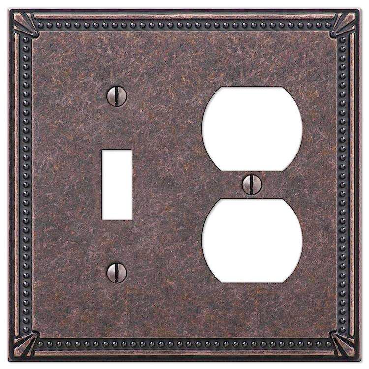 Imperial Bead Tumbled Aged Bronze Toggle / Duplex Outlet - Wallplatesonline.com