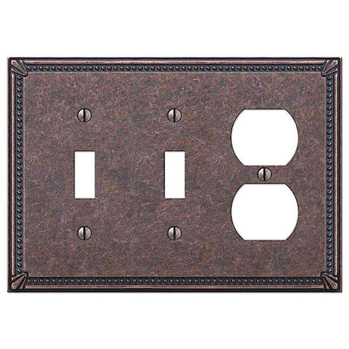 Imperial Bead Tumbled Aged Bronze 2 Toggle / Duplex Outlet - Wallplatesonline.com