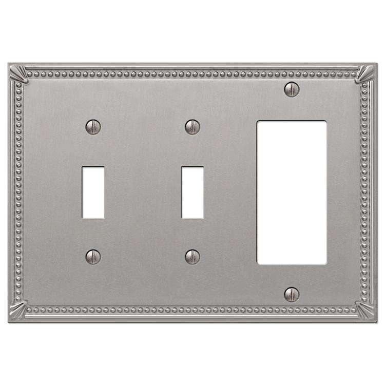 Imperial Bead Brushed Nickel 2 Toggle / 1 Rocker (GFI) - Wallplatesonline.com