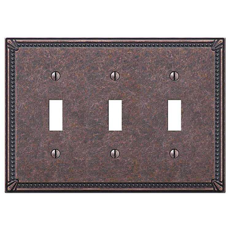Imperial Bead Tumbled Aged Bronze Triple Toggle - Wallplatesonline.com