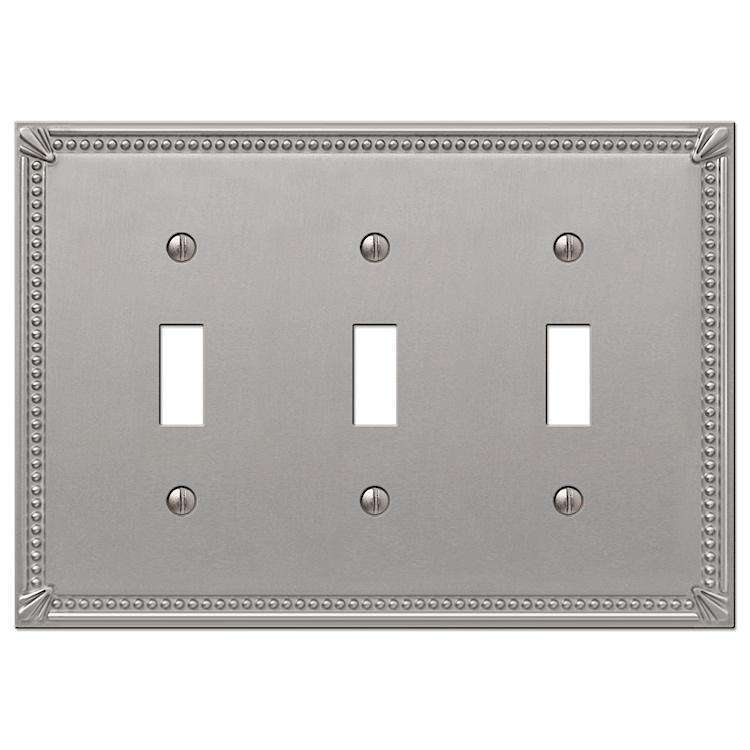 Imperial Bead Brushed Nickel Triple Toggle - Wallplatesonline.com