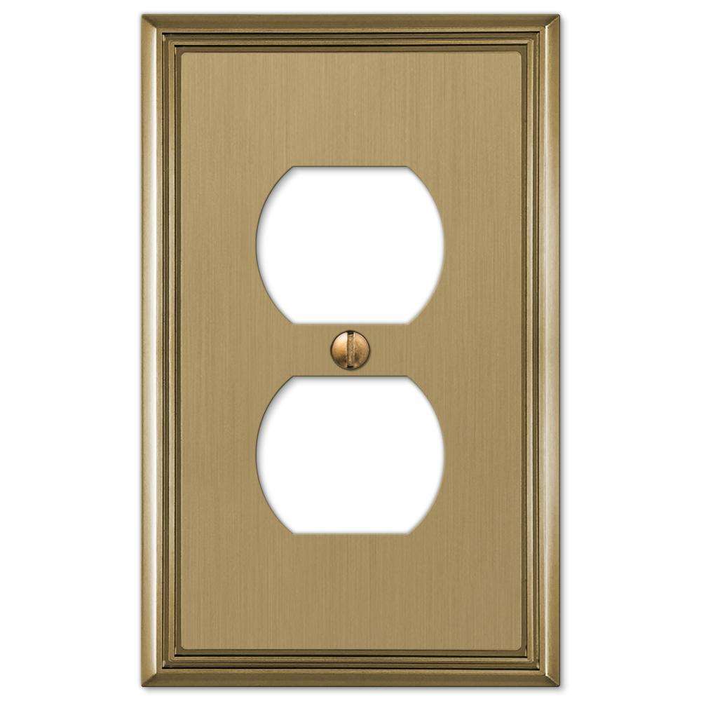 Metro Line Brushed Bronze 1 Duplex Outlet:Wallplatesonline.com