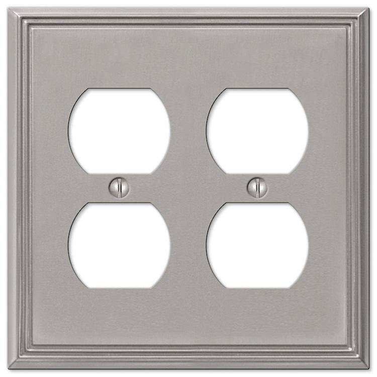 Metro Line Brushed Nickel 2 Duplex Outlet - Wallplatesonline.com