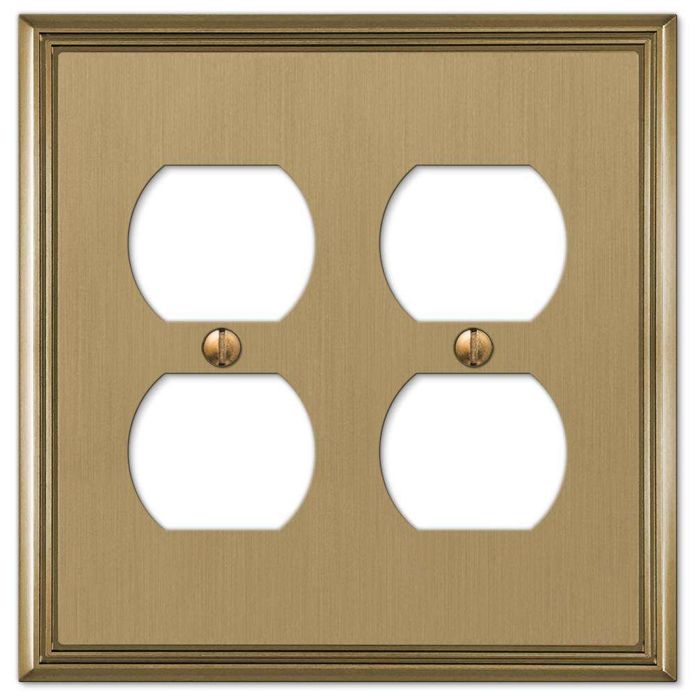 Metro Line Brushed Bronze 2 Duplex Outlet:Wallplatesonline.com