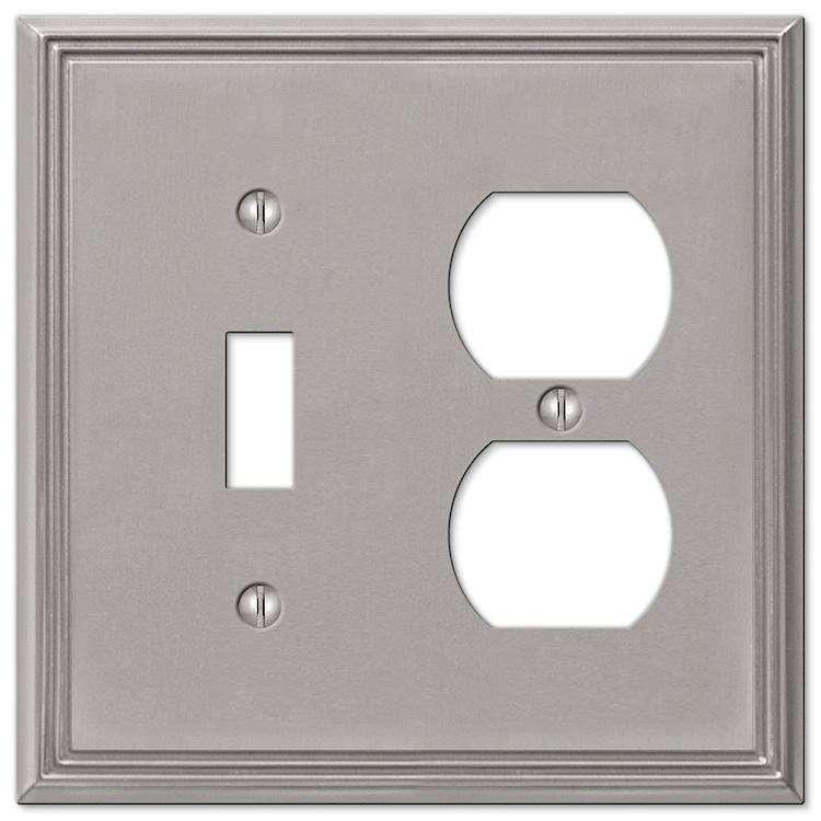 Metro Line Brushed Nickel Toggle / Duplex Outlet - Wallplatesonline.com