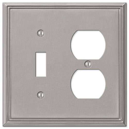 Metro Line Brushed Nickel Toggle / Duplex Outlet - Wallplatesonline.com