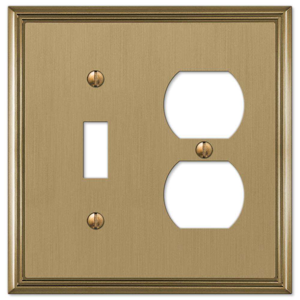 Metro Line Brushed Bronze Toggle / Duplex Outlet:Wallplatesonline.com