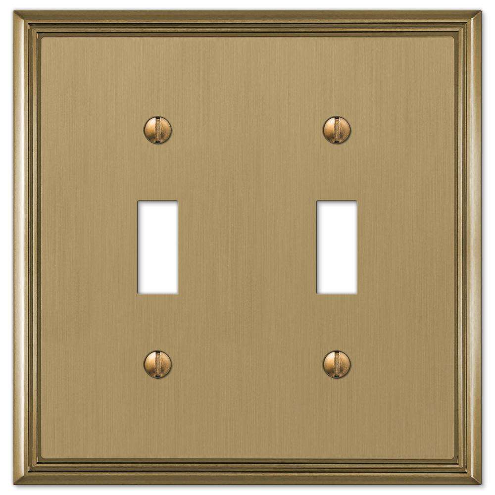 Metro Line Brushed Bronze Double Toggle:Wallplatesonline.com