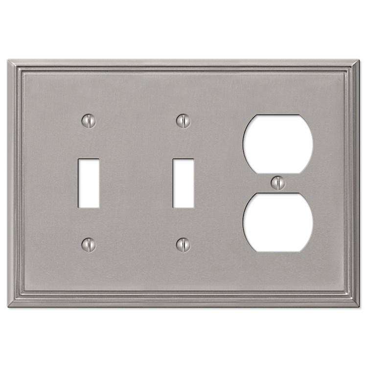 Metro Line Brushed Nickel 2 Toggle / Duplex Outlet - Wallplatesonline.com