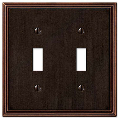 Metro Line Aged Bronze Double Toggle - Wallplatesonline.com