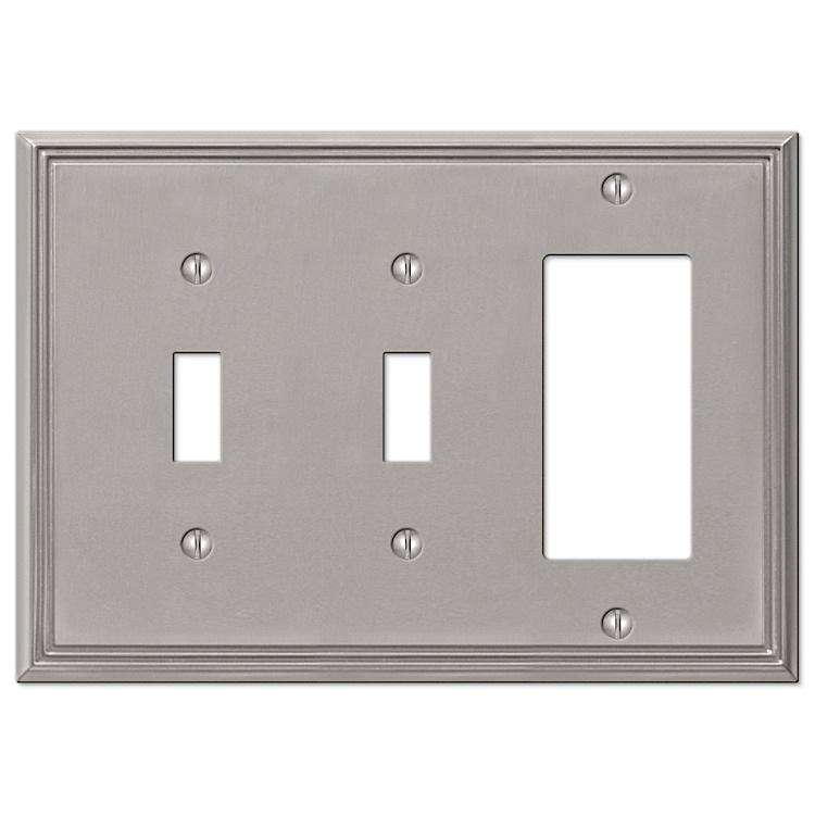 Metro Line Brushed Nickel 2 Toggle / 1 Rocker (GFI) - Wallplatesonline.com