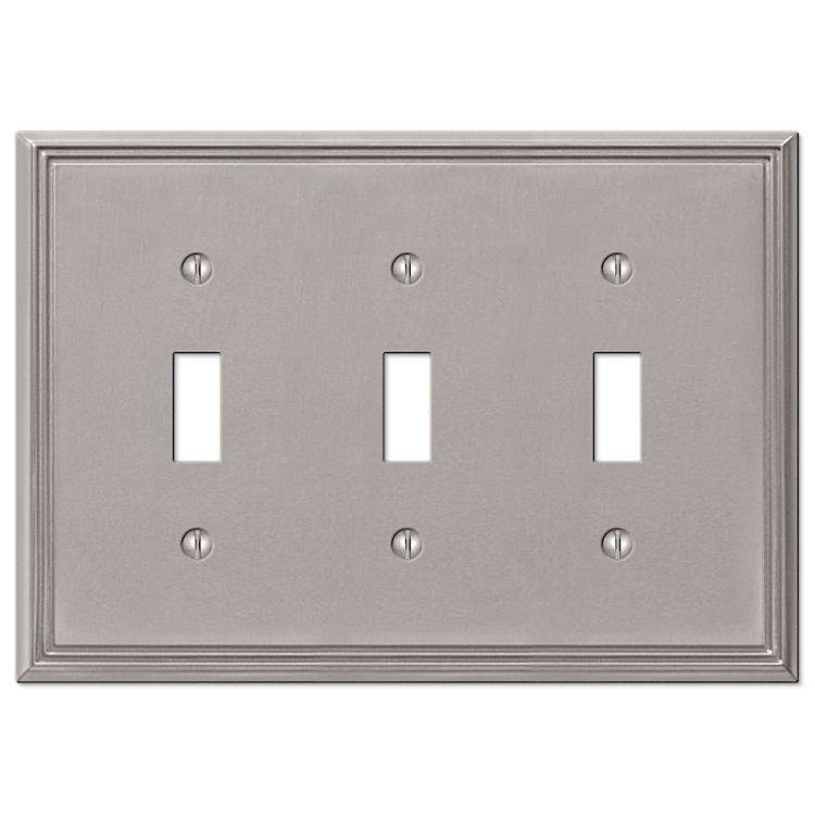 Metro Line Brushed Nickel Triple Toggle - Wallplatesonline.com