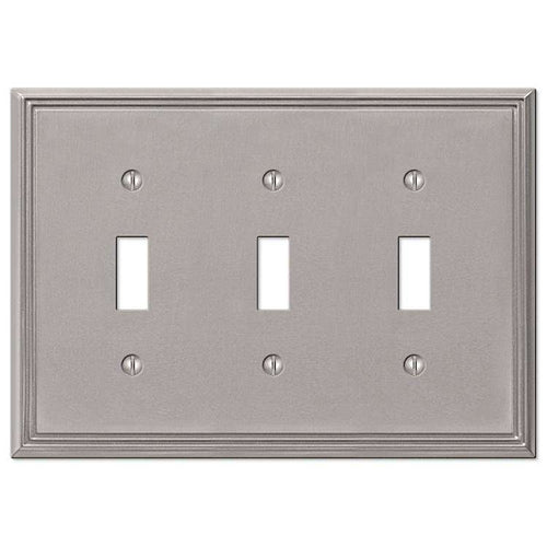 Metro Line Brushed Nickel Triple Toggle - Wallplatesonline.com