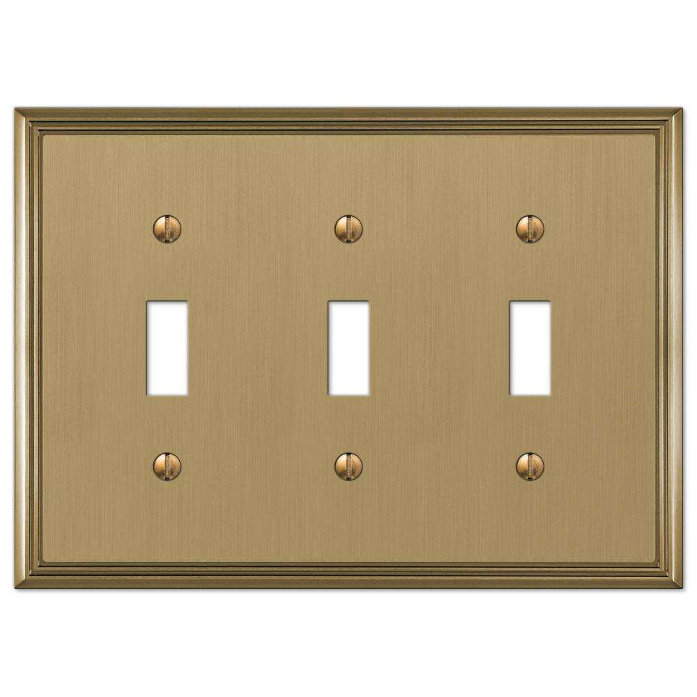 Metro Line Brushed Bronze Triple Toggle:Wallplatesonline.com