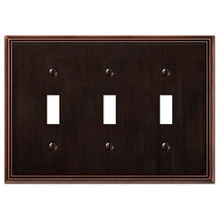 Metro Line Aged Bronze Triple Toggle - Wallplatesonline.com