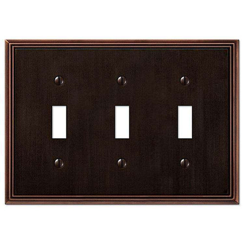 Metro Line Aged Bronze Triple Toggle - Wallplatesonline.com