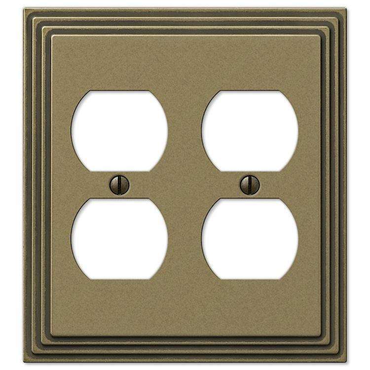 Steps Antique Brass 2 Duplex Outlet - Wallplatesonline.com