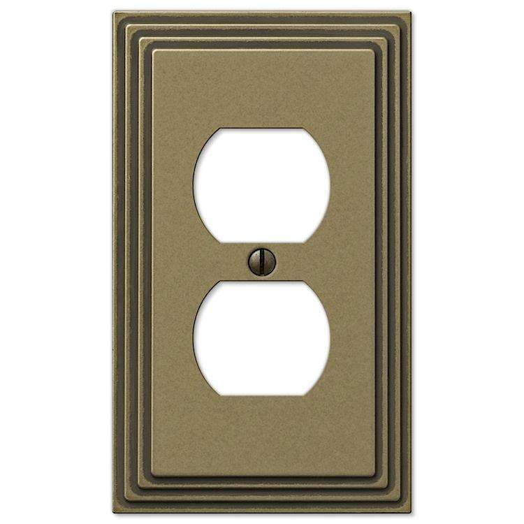 Steps Antique Brass 1 Duplex Outlet - Wallplatesonline.com
