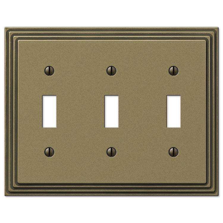 Steps Antique Brass Triple Toggle - Wallplatesonline.com