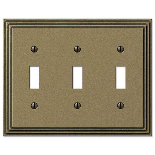 Steps Antique Brass Triple Toggle - Wallplatesonline.com