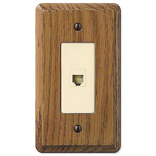 Contemporary Medium Oak 1 Phone Jack with Hardware - Wallplatesonline.com