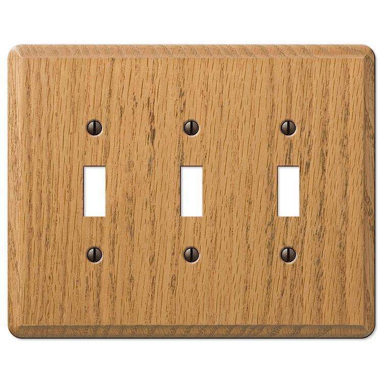 Contemporary Light Oak Triple Toggle - Wallplatesonline.com