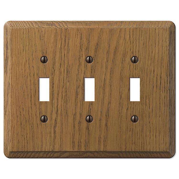 Contemporary Medium Oak Triple Toggle - Wallplatesonline.com